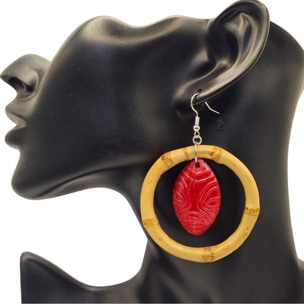 Handmade Upcycled Frankies Tiki Room‎ Earrings Red Swizzle Stick Silvertone